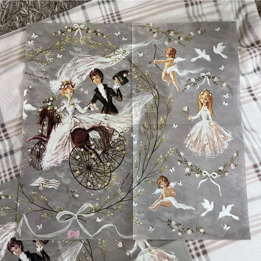 Vintage Gordon Fraser wedding wrapping paper 3 large sheets Bride Groom